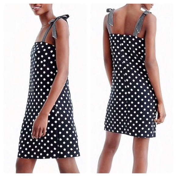 J.Crew Blue Navy Tie Straps Polka Dots Dress - Picture 12 of 12